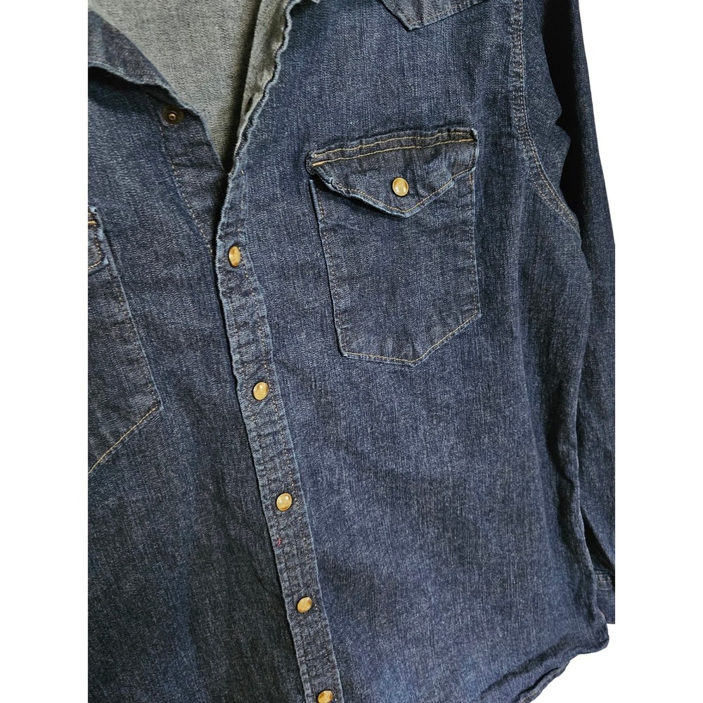 Wrangler Mens Dark Wash Denim Western Pearl Snap Long Sleeve Shirt Large L y2k - Picture 3 of 5
